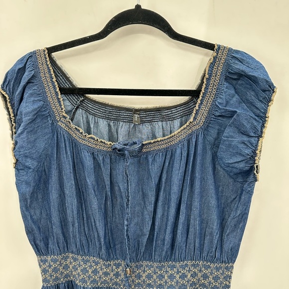 WESTERN INDIGO & LACE Woman cotton cap sleeve cowgirl concertcore maxi dress 1X - Picture 3 of 14